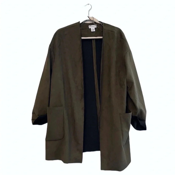 Carmen Marc Valvo olive green faux suede open front jacket XL falltrend - Picture 1 of 4